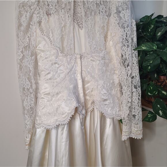 Vintage Jessica McClintock Wedding Gown Lace Bodice Satin Skirt Size 8 - Picture 12 of 16